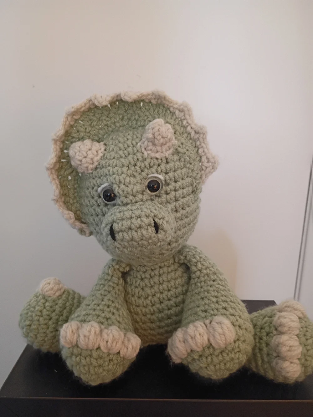 Handcrafted Green Crochet Triceratops Plush - Soft Decorative Toy